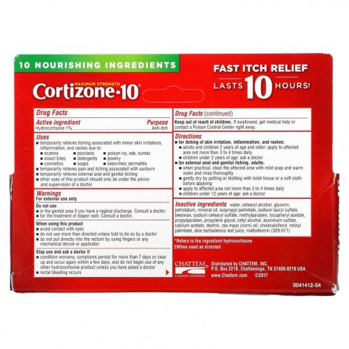 Cortizone 10, Крем против зуда с 1% гидрокортизоном, ультраувлажнение, максимальная сила действия, 56 г (2 унции)