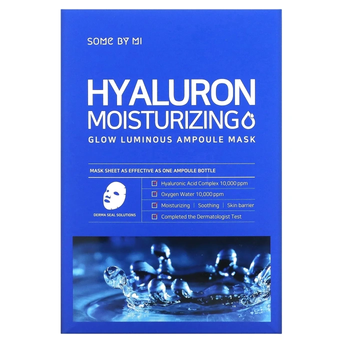 SOME BY MI, Hyaluron Moisturizing, увлажняющая тканевая маска с гиалуроновой кислотой для сияния кожи, 10 шт. по 25 г