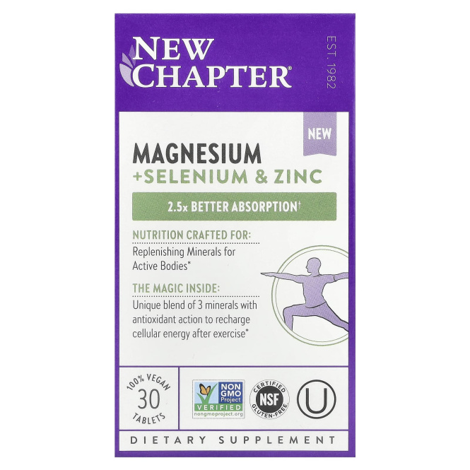 New Chapter, Magnesium + Selenium & Zinc, 30 Vegan Tablets