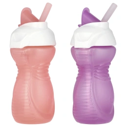 Munchkin, Click Lock ™, Flip Straw Cup, от 12 месяцев, светло-розовый и светло-фиолетовый, 2 стакана по 266 мл (9 унций)