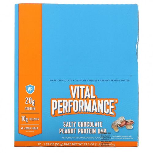 Vital Proteins, Vital Performance Protein Bar, Salty Chocolate Peanut Protein , 12 Bars, 1.94 oz (55 g) Each