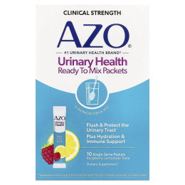 AZO, Urinary Health, готовые к смешиванию пакетики, малина и лимонад, 10 порционных пакетиков по 5,3 г (0,19 унции)