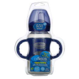 Dr. Brown's, Wide-Neck Sippy Bottle, 6M+, Blue, 9 oz (270 ml)