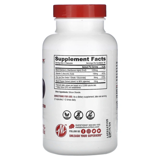 Metabolic Nutrition, Elderberry, формула максимальной эффективности, 90 капсул