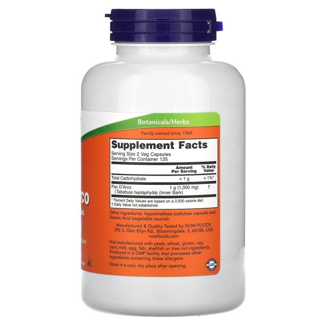 Pau D'Arco NOW Кора Муравьиного дерева 500 мг, 250 капсул