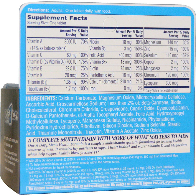 One-A-Day, One A Day Men's, формула здоровья для мужчин, мультивитамины/мультиминералы, 60 таблеток