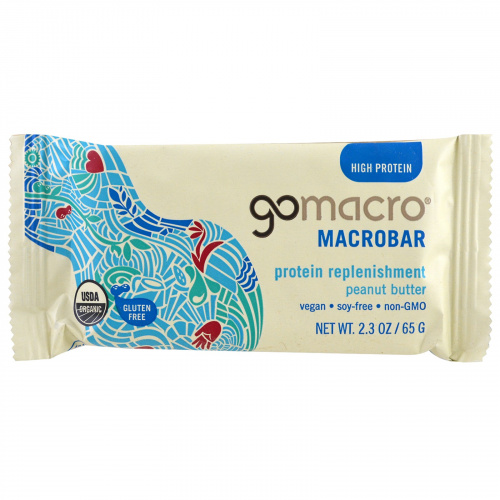 GoMacro, Macrobar, Protein Replenishment, Peanut Butter, 12 bars (2.3 oz each)