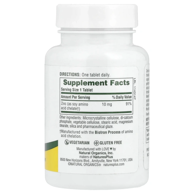 Nature's Plus, Цинк, 10 мг, 90 таблеток