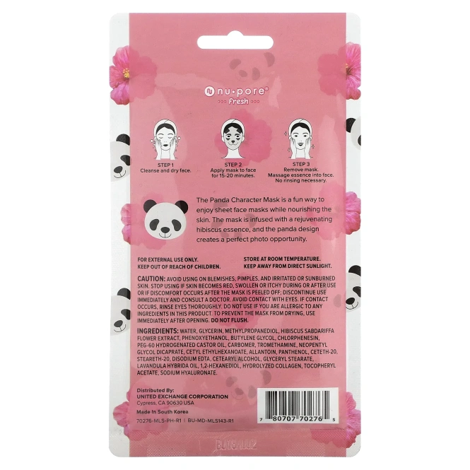 Nu-Pore, Character Face Mask, Panda, Hibiscus, 1 Sheet