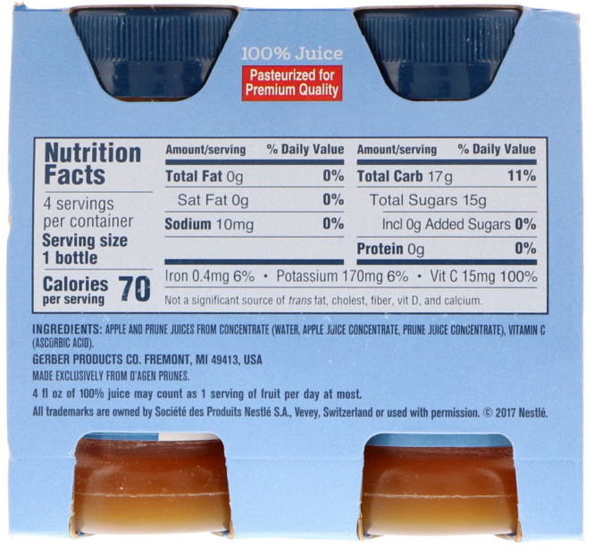 Gerber, Apple Prune Juice, Toddler, 12+ Months, 4 Pack, 16 fl oz (473 ml)