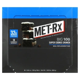 MET-Rx, Big 100, Батончик Вместо Еды, Хрустящее Супер Печенье, 9 Батончиков, по 3,52 унции (100 г) каждый
