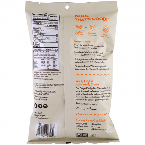 Dang Foods LLC, Чипсы из клейкого риса, оригинальный рецепт, 3,5 унций (100 г)