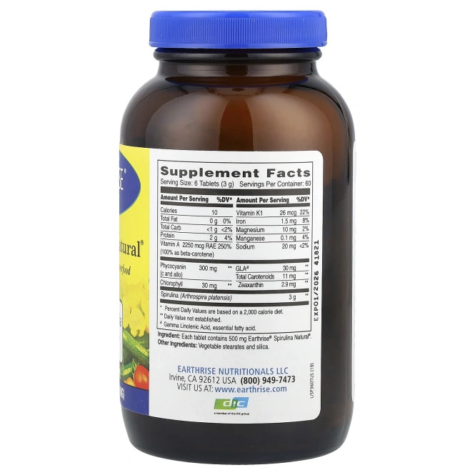 Earthrise, Спирулина натуральная, 500 мг, 360 таблеток