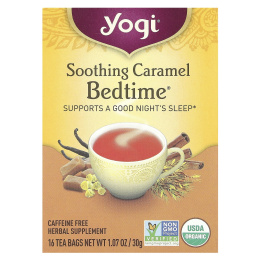 Yogi Tea, Bedtime, успокаивающая карамель, без кофеина, 16 чайных пакетиков, 30 г (1,07 унции)