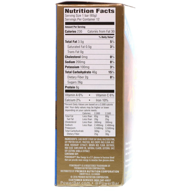 PowerBar, Performance Energy, ванильный хруст, 12 батончиков, 2,29 унции (65 г) каждый