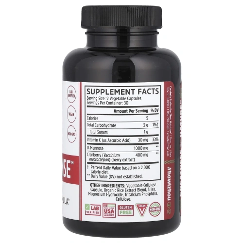 Zhou Nutrition, D-манноза с клюквой Xbac, 60 вегетарианских капсул