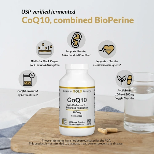 California Gold Nutrition, коэнзим Q10 фармацевтической степени чистоты с экстрактом Bioperine, 100 мг, 150 растительных капсул