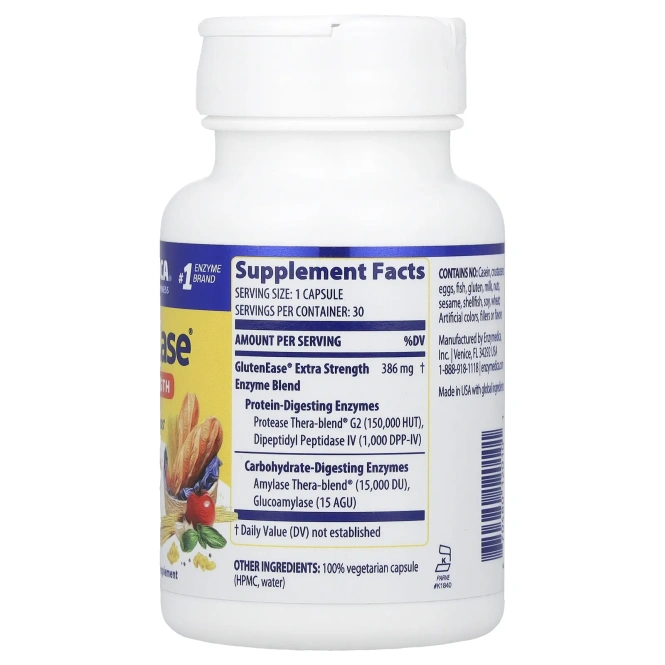 Enzymedica, GlutenEase, супер сила, 30 капсул