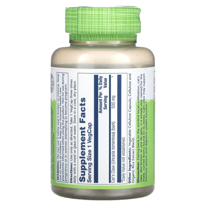 Solaray, кошачий коготь, 500 мг, 100 вегетарианских капсул