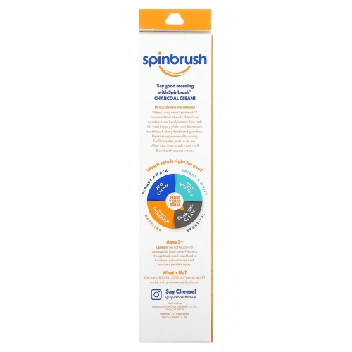 Spinbrush, Charcoal Clean, зубная щетка с электроприводом, мягкая, 1 зубная щетка