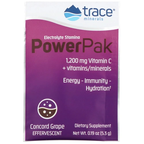 Trace Minerals Research, Электролиты Stamina Power Pak, виноград, 1 200 мг, 30 пакетов. 0,19 унц. (5,3 г) каждый