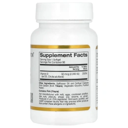 California Gold Nutrition, Витамин D3, 50 мкг, 2000 МЕ, 90 желатиновых мягких таблеток