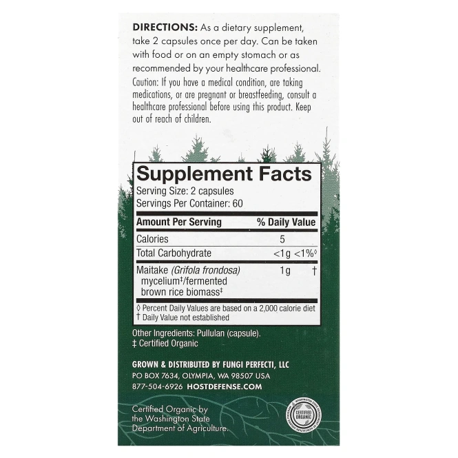 Host Defense, Host Defense Mushrooms, Maitake, 120 капсул