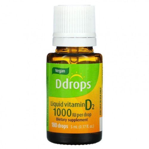 Ddrops, Liquid Vitamin D2, 1000 МЕ , 0.17 fl oz ( 5 ml)