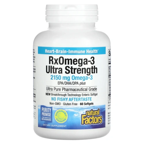 Natural Factors, Рыбий жир с максимальной силой действия RxOmega-3 для приема один раз в день, 900 мг, 60 капсул Enteripure
