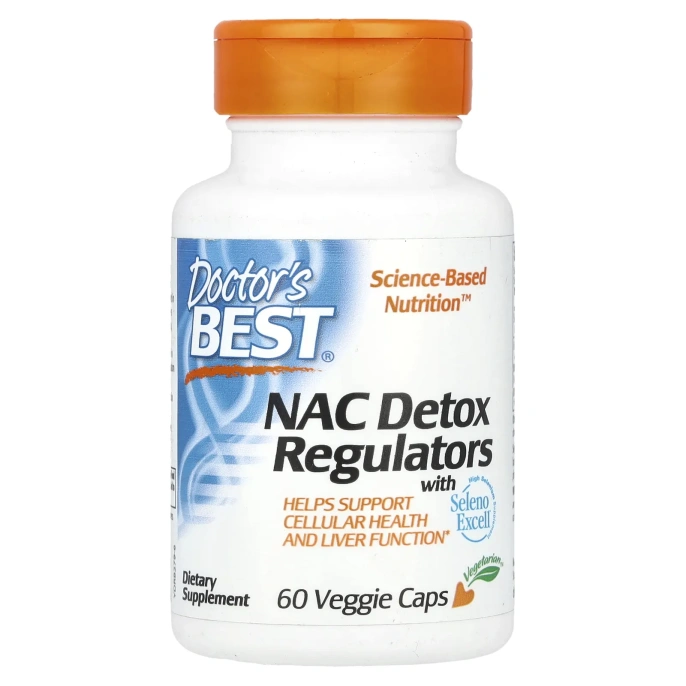 Doctor's Best, NAC регуляторы детоксикации, 60 растительных капсул