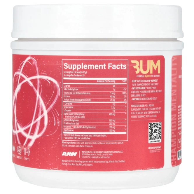 Raw Nutrition, Bum, Essential Charged, перед тренировкой, цитрусовый и грейпфрут, 406,25 г (14,33 унции)