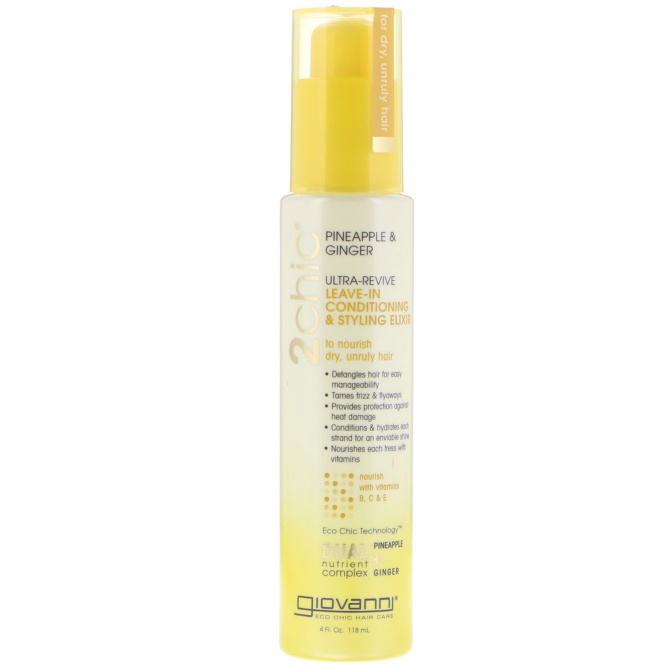 Giovanni, 2chic, эликсир-кондиционер для укладки, не требующий смывания. Ананас и имбирь, 118 мл