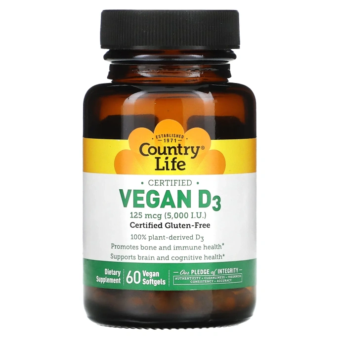 Country Life VEGAN D3 5000 МЕ, 60 веганских мягких таблеток