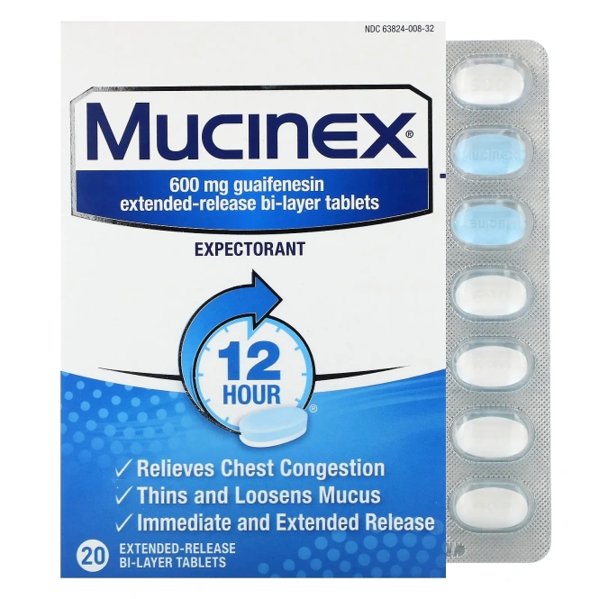 Mucinex, Муцинекс, 600 мг, 20 двухслойных таблеток с пролонгированным высвобождением