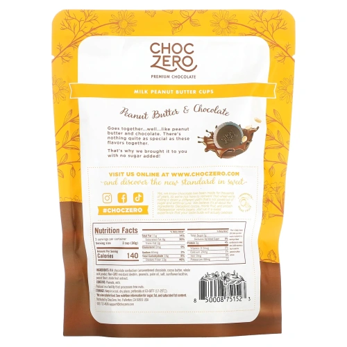 ChocZero, Milk Chocolate Peanut Butter Cups, 3 oz