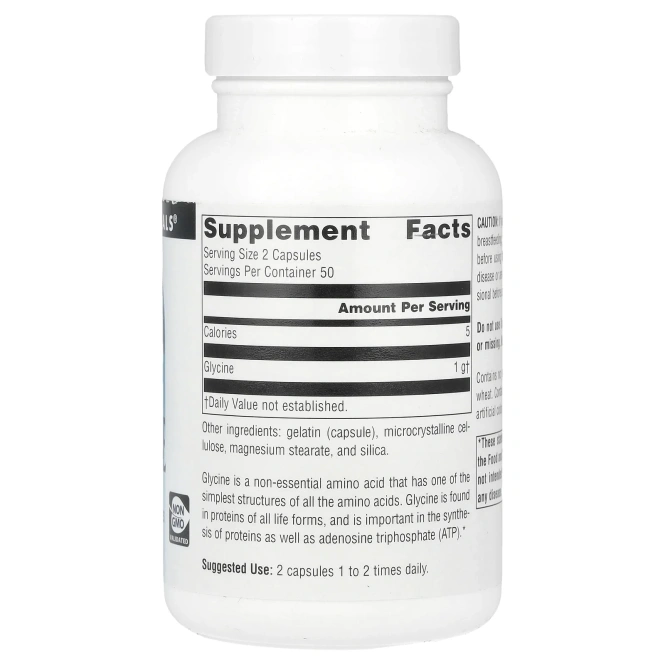 Source Naturals, Глицин, 1000 мг, 100 капсул (500 мг на капсулу)