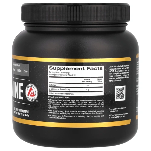 California Gold Nutrition, L-глутамин, AjiPure, порошок без примесей, без глютена, 16 унций (454 г)