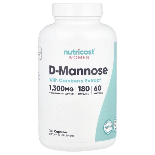 Nutricost, D-манноза с экстрактом клюквы для женщин, 180 капсул