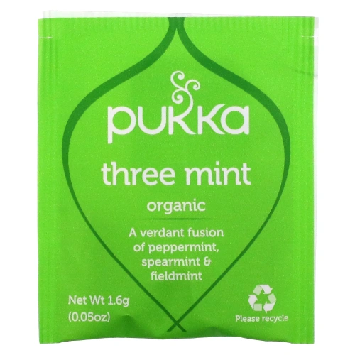 Pukka Herbs, Травяной чай Three Mint, без кофеина, 20 пакетиков, 32 г