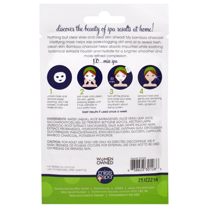 Miss Spa, Очищающая Маска для Лица из Древесного Угля, 1 Маска