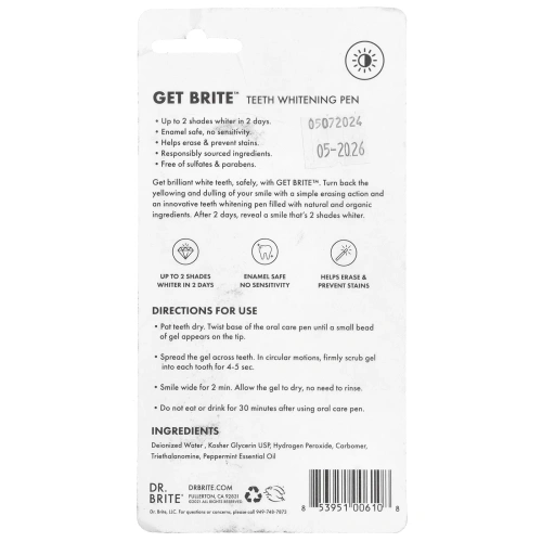 Dr. Brite, Get Brite ™, отбеливающая ручка для зубов, 4 мл (0,14 жидк. унц.)