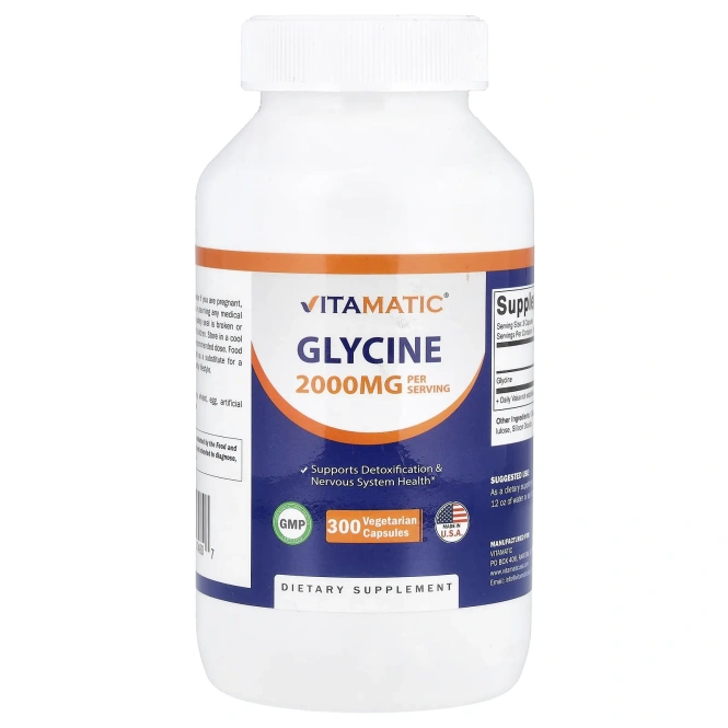 Vitamatic, глицин, 300 вегетарианских капсул (666 мг в 1 капсуле)