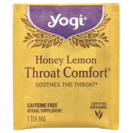 Yogi Tea, Органический, Throat Comfort, со вкусом меда и лимона, без кофеина, 16 чайных пакетиков, 1.12 унций (32 г)