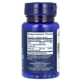 Life Extension, Биологически активный, фолат и витамин B12, 90 вегетарианских капсул