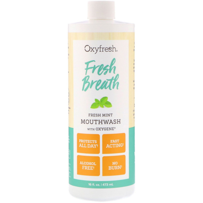 Oxyfresh, Fresh Breath, жидкость для полоскания рта с кислородом и свежей мятой, 16 ж. унц. (473 мл)