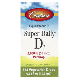Carlson Labs, Super Daily D3, витамин D3, 2000 МЕ, 0,37 жидкой унции (10,98 мл)
