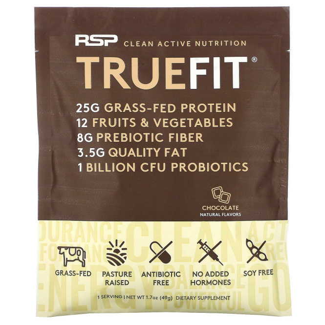 RSP Nutrition, TrueFit, Grass-Fed Whey Protein Shake, Chocolate, 1.7 oz (49 g)
