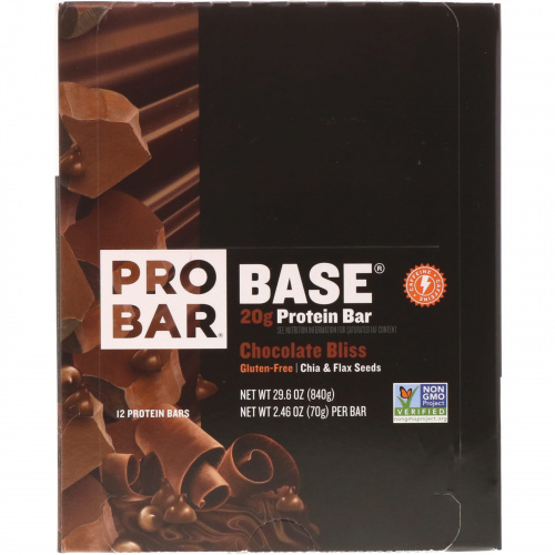 Pro Bar, Base, Protein Bar, Chocolate Bliss, 12 Bars, 2.46 oz (70 g) Each