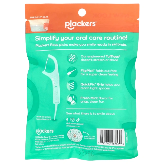 Plackers, Micro Mint, зубочистки с нитью, мята, 75 шт.