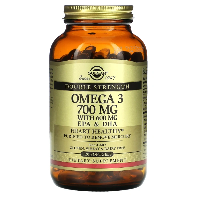 Omega-3 ЭПК и ДГК Solgar Двойная сила 700 мг, 120 капсул